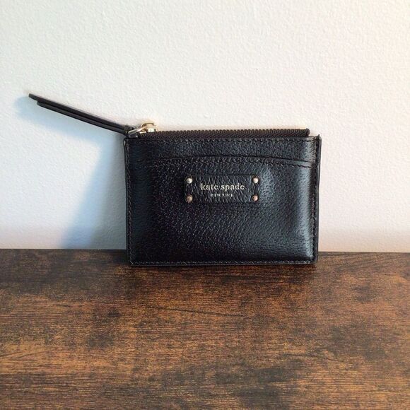 Kate Spade New York Black Pebbled Leather Zip Cardholder Wallet - Picture 1 of 6